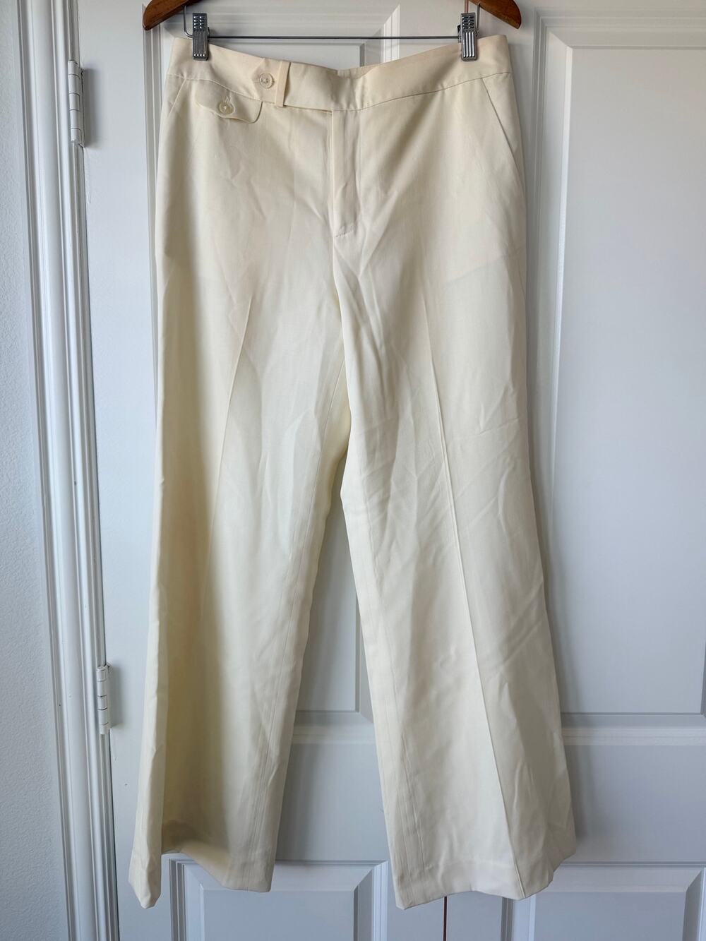 Lauren By Ralph Lauren Womens Size 8 Cream Trouser Dress Pants 100% Wool/Acetane